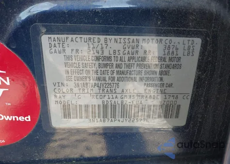 2018 Nissan Sentra S из США, поврежденный, VIN 3N1AB7AP4JY225776